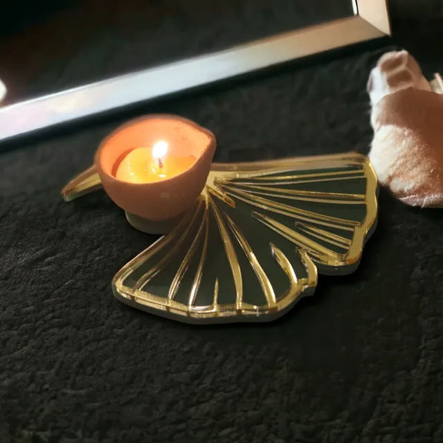 Gingko Leaf Diya Cradle (clay diya and pure cow ghee baati included)